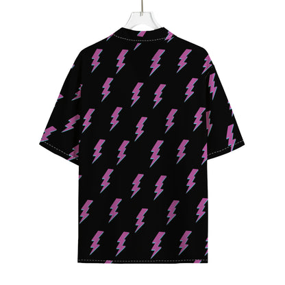 Purple And Teal Lightning Pattern Print Rayon Hawaiian Shirt