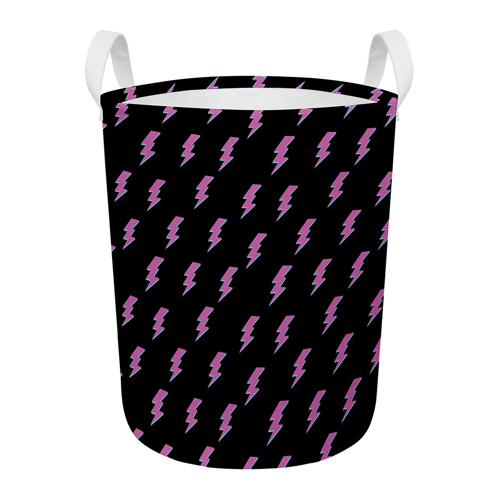 Purple And Teal Lightning Pattern Print Round Laundry Basket