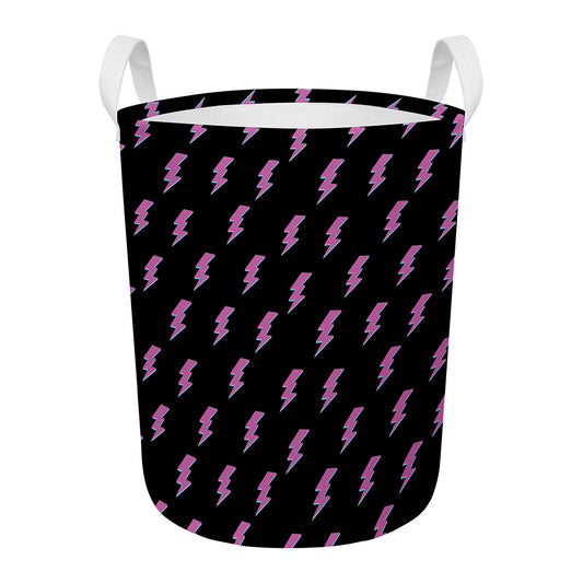 Purple And Teal Lightning Pattern Print Round Laundry Basket