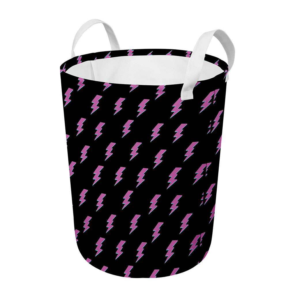 Purple And Teal Lightning Pattern Print Round Laundry Basket