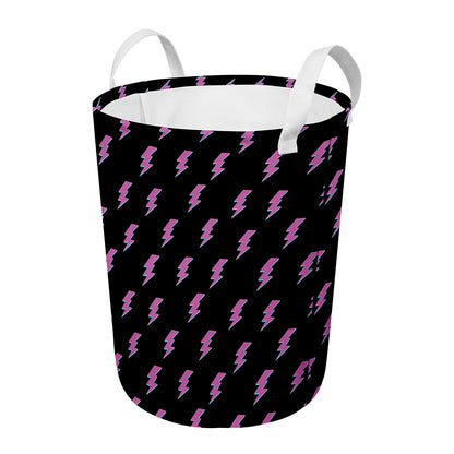 Purple And Teal Lightning Pattern Print Round Laundry Basket