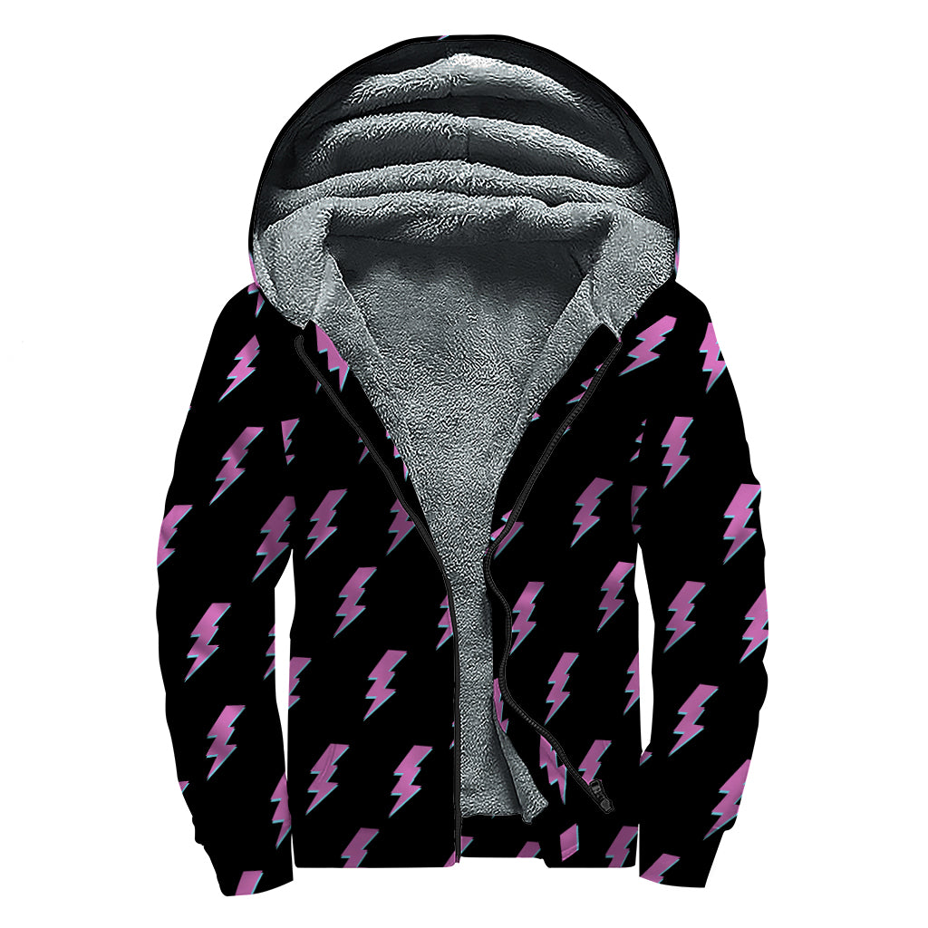 Purple And Teal Lightning Pattern Print Sherpa Lined Zip Up Hoodie