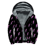 Purple And Teal Lightning Pattern Print Sherpa Lined Zip Up Hoodie