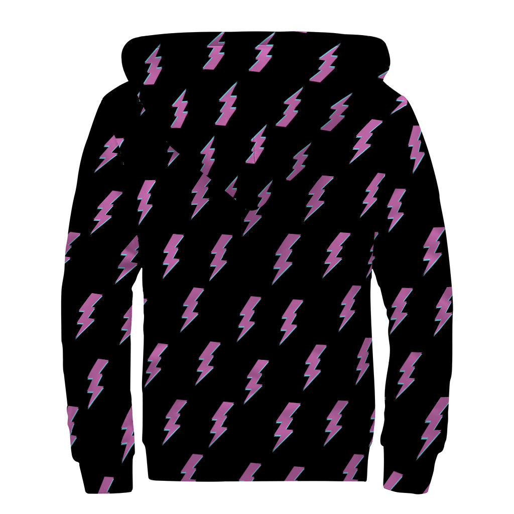 Purple And Teal Lightning Pattern Print Sherpa Lined Zip Up Hoodie