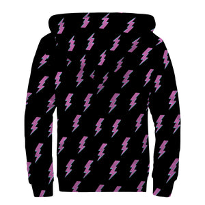 Purple And Teal Lightning Pattern Print Sherpa Lined Zip Up Hoodie