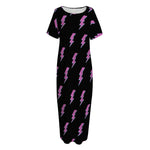 Purple And Teal Lightning Pattern Print Short Sleeve Long Nightdress