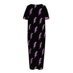 Purple And Teal Lightning Pattern Print Short Sleeve Long Nightdress