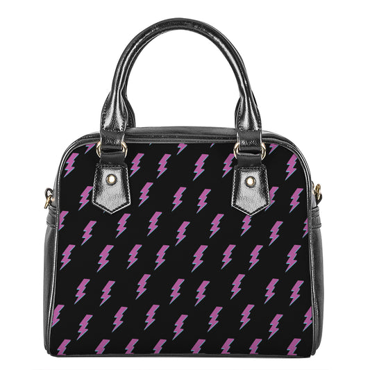 Purple And Teal Lightning Pattern Print Shoulder Handbag