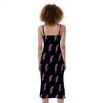 Purple And Teal Lightning Pattern Print Slim Fit Midi Cami Dress