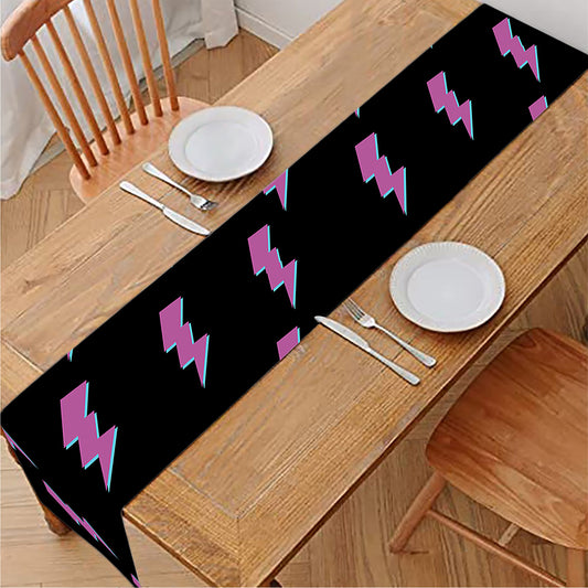 Purple And Teal Lightning Pattern Print Table Runner