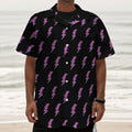 Purple And Teal Lightning Pattern Print Textured Short Sleeve Shirt