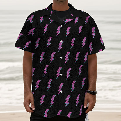 Purple And Teal Lightning Pattern Print Textured Short Sleeve Shirt