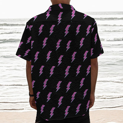 Purple And Teal Lightning Pattern Print Textured Short Sleeve Shirt