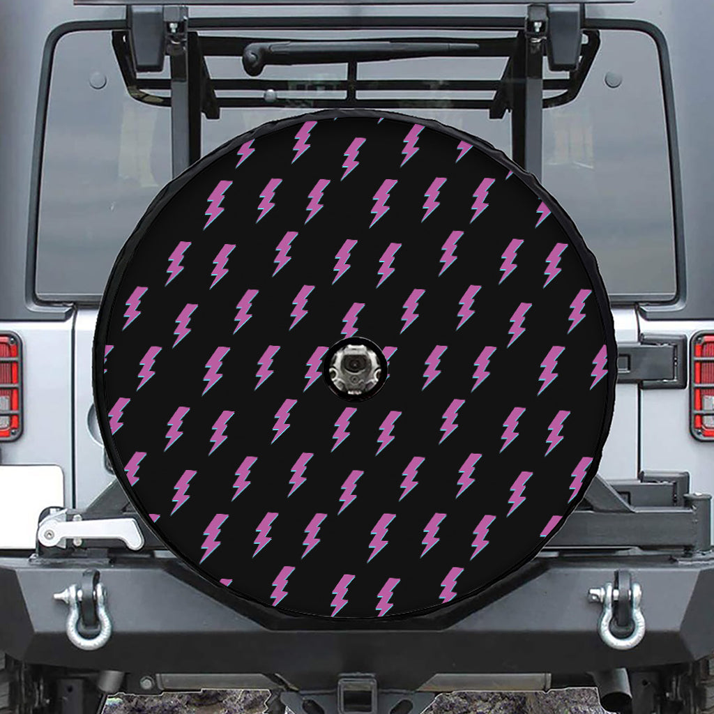 Purple And Teal Lightning Pattern Print Tire Cover With Camera Hole