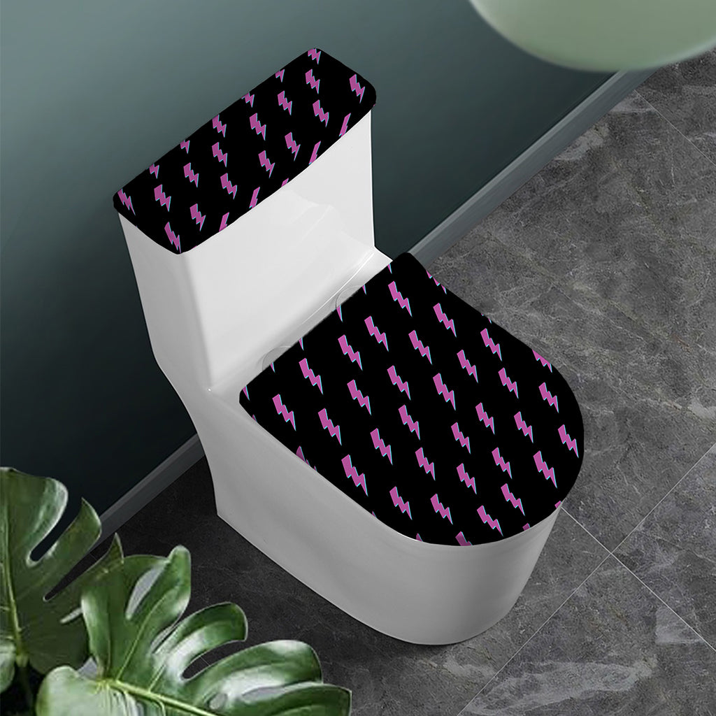 Purple And Teal Lightning Pattern Print Toilet Lid And Tank Cover Set