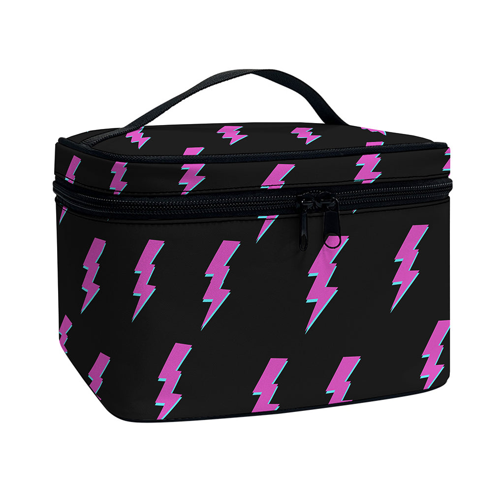 Purple And Teal Lightning Pattern Print Travel Makeup Bag