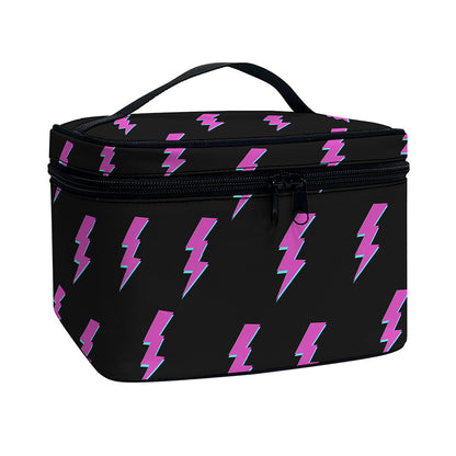 Purple And Teal Lightning Pattern Print Travel Makeup Bag