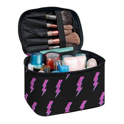 Purple And Teal Lightning Pattern Print Travel Makeup Bag