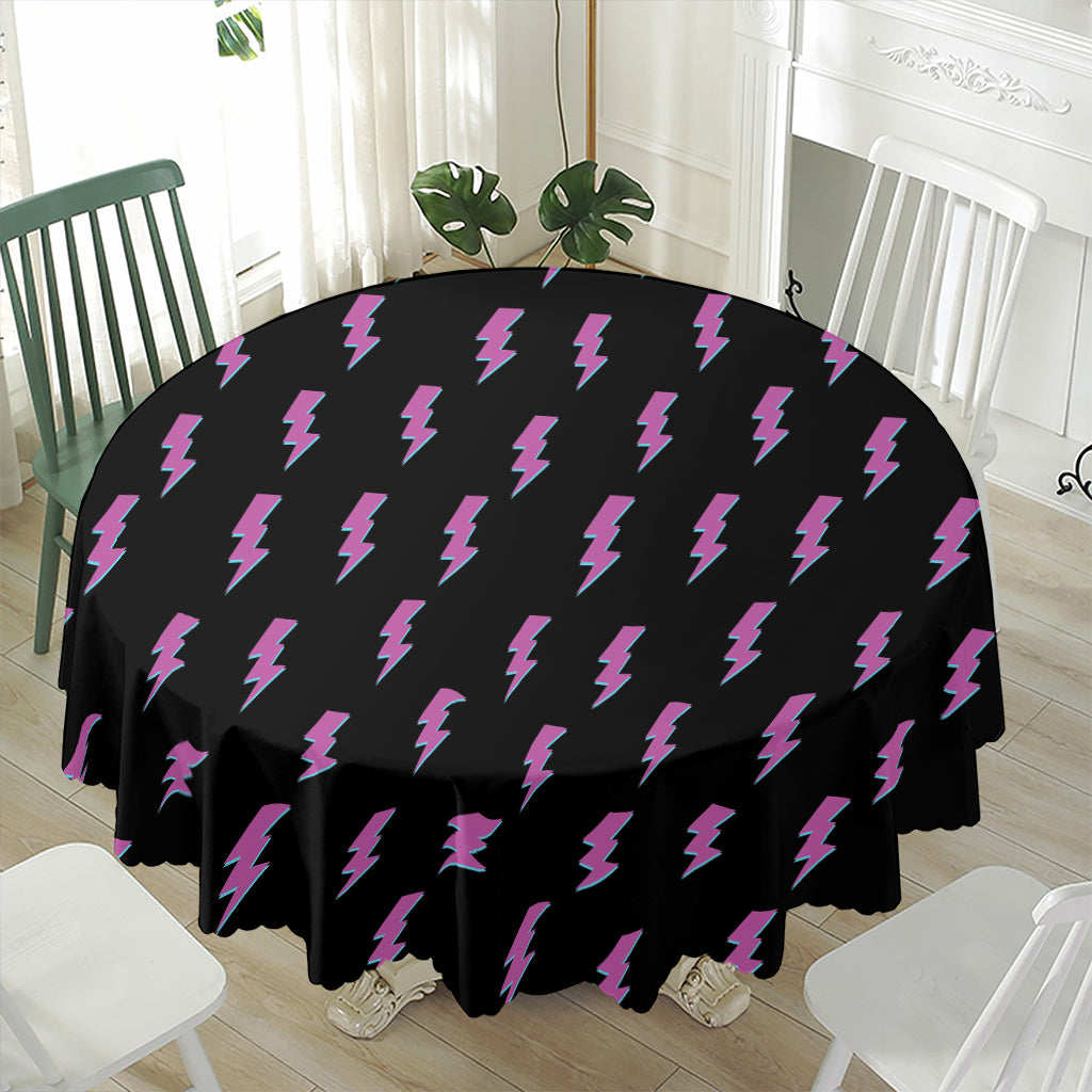 Purple And Teal Lightning Pattern Print Waterproof Round Tablecloth