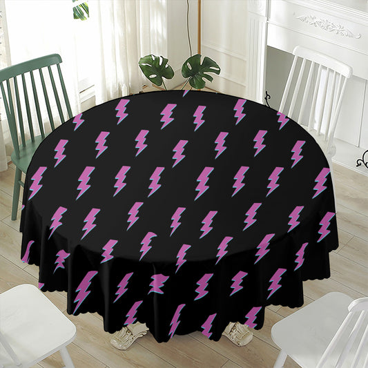 Purple And Teal Lightning Pattern Print Waterproof Round Tablecloth