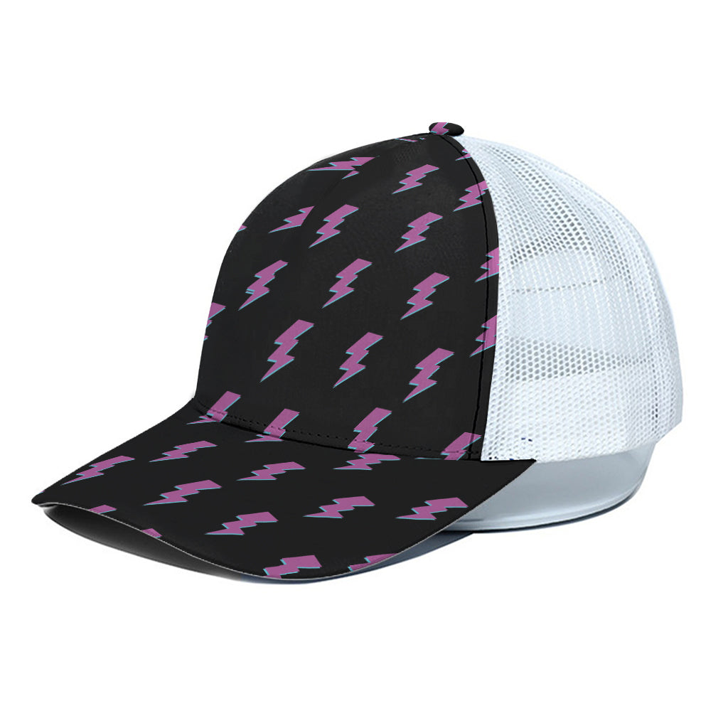 Purple And Teal Lightning Pattern Print White Mesh Trucker Cap