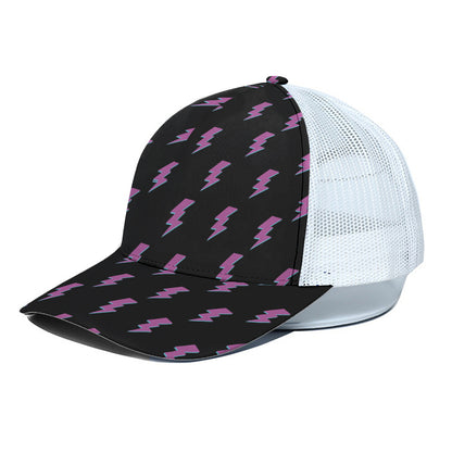 Purple And Teal Lightning Pattern Print White Mesh Trucker Cap