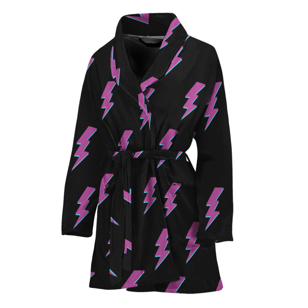 Purple And Teal Lightning Pattern Print Women's Bathrobe