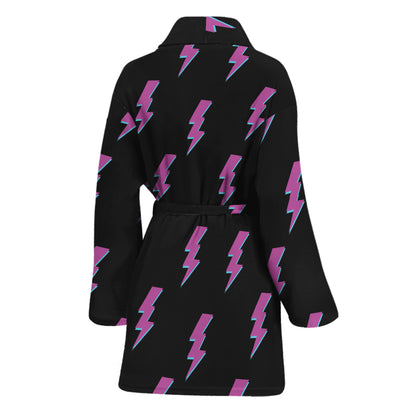 Purple And Teal Lightning Pattern Print Women's Bathrobe
