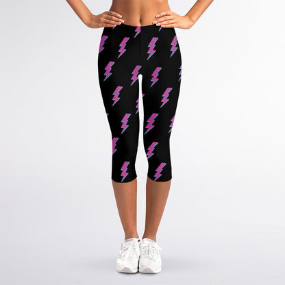 Purple And Teal Lightning Pattern Print Women's Capri Leggings