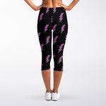 Purple And Teal Lightning Pattern Print Women's Capri Leggings