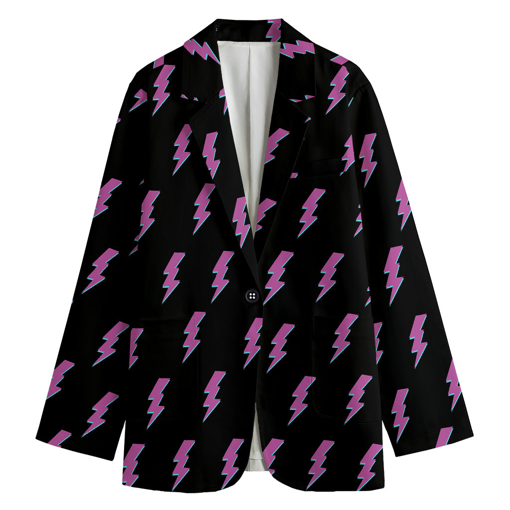 Purple And Teal Lightning Pattern Print Women's Cotton Blazer