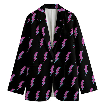 Purple And Teal Lightning Pattern Print Women's Cotton Blazer