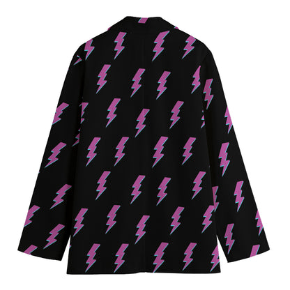 Purple And Teal Lightning Pattern Print Women's Cotton Blazer