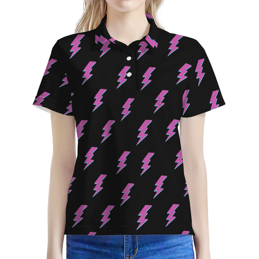 Purple And Teal Lightning Pattern Print Women's Polo Shirt