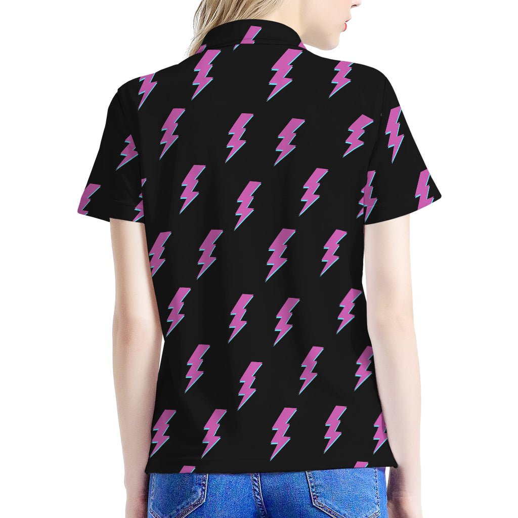 Purple And Teal Lightning Pattern Print Women's Polo Shirt