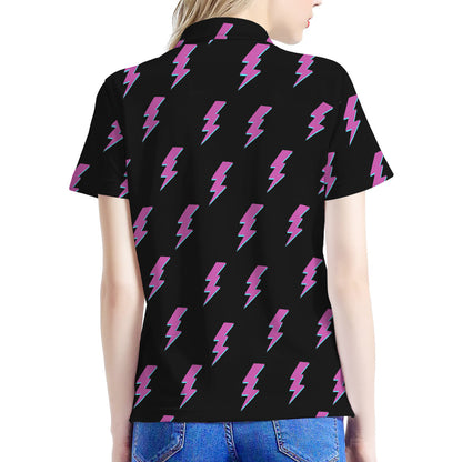 Purple And Teal Lightning Pattern Print Women's Polo Shirt