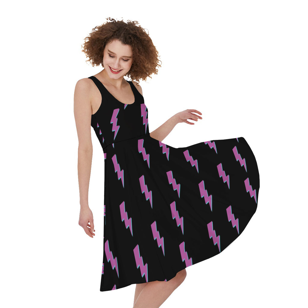 Purple And Teal Lightning Pattern Print Women's Sleeveless Dress