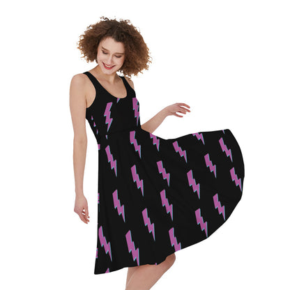 Purple And Teal Lightning Pattern Print Women's Sleeveless Dress