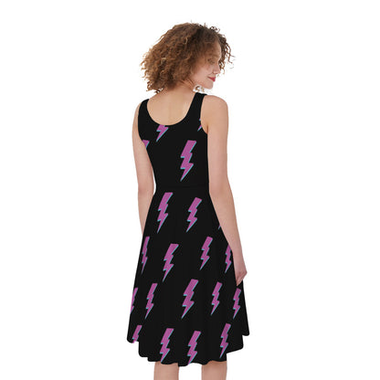 Purple And Teal Lightning Pattern Print Women's Sleeveless Dress
