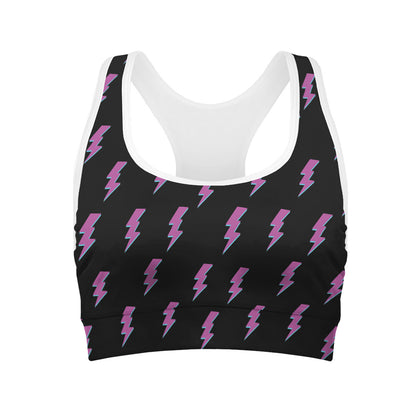 Purple And Teal Lightning Pattern Print Women's Sports Bra