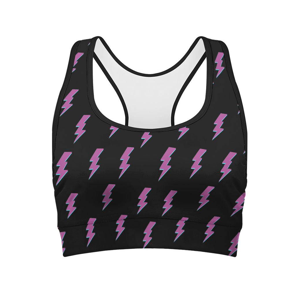 Purple And Teal Lightning Pattern Print Women's Sports Bra