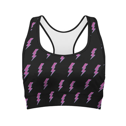 Purple And Teal Lightning Pattern Print Women's Sports Bra