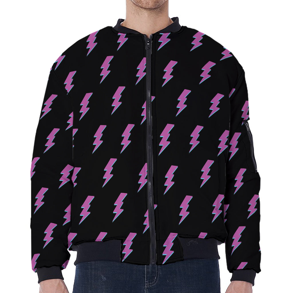 Purple And Teal Lightning Pattern Print Zip Sleeve Bomber Jacket