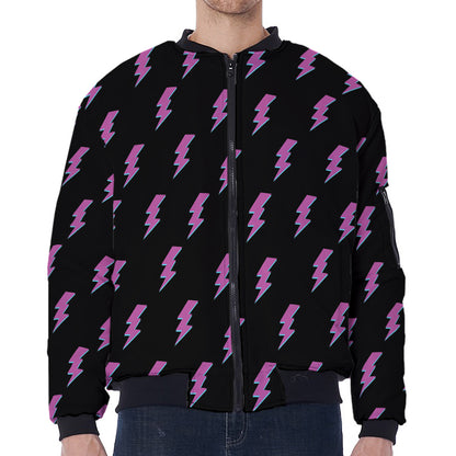 Purple And Teal Lightning Pattern Print Zip Sleeve Bomber Jacket