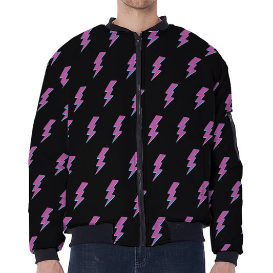 Purple And Teal Lightning Pattern Print Zip Sleeve Bomber Jacket