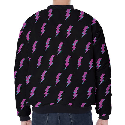 Purple And Teal Lightning Pattern Print Zip Sleeve Bomber Jacket