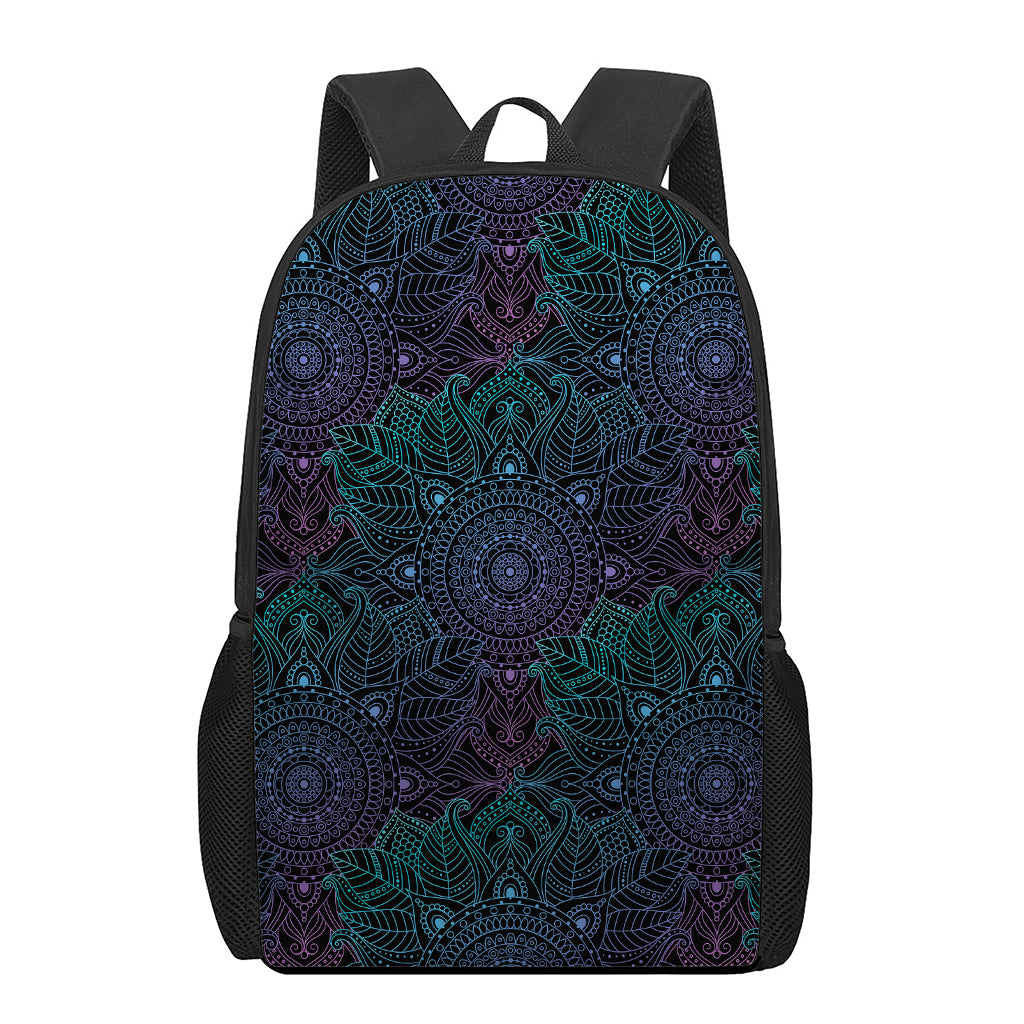 Purple And Teal Mandala Print 17 Inch Backpack