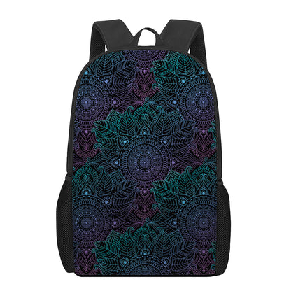 Purple And Teal Mandala Print 17 Inch Backpack