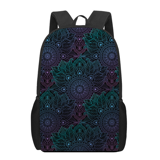 Purple And Teal Mandala Print 17 Inch Backpack