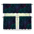 Purple And Teal Mandala Print 3 Piece Kitchen Curtains